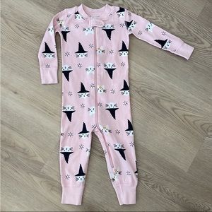 Pre Owned Hanna Anderson Pink Halloween Cat Pajamas Zip Up Onesie Sz 18-24 Mths